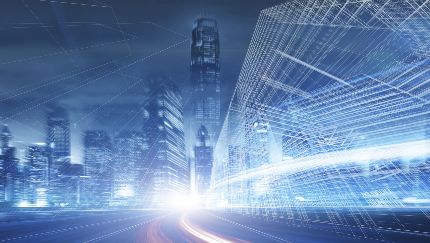 Light-painted view of a cityscape